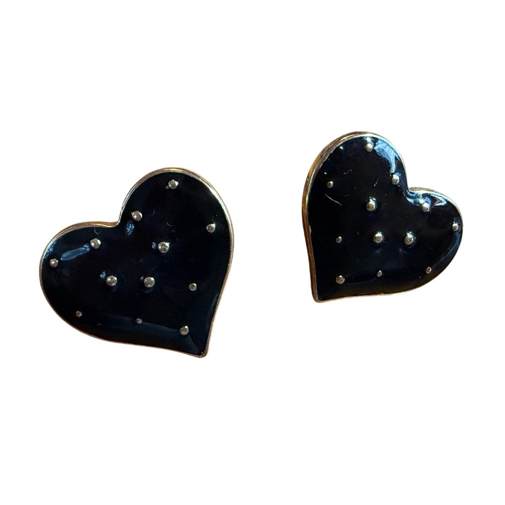 Chic Black Heart Stud Earrings with Gold Accents Valentine's Day Love‎ Romantic